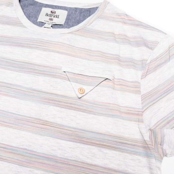 Bellfield Hubbards beige striped chest pocket short sleeve t-shirt tee shirt top - Picture 2 of 7